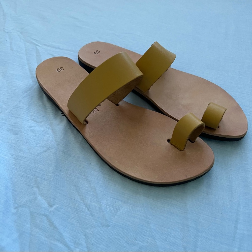 GSP Yellow Leather Slide Sandals made in Greece - Picture 5 of 7